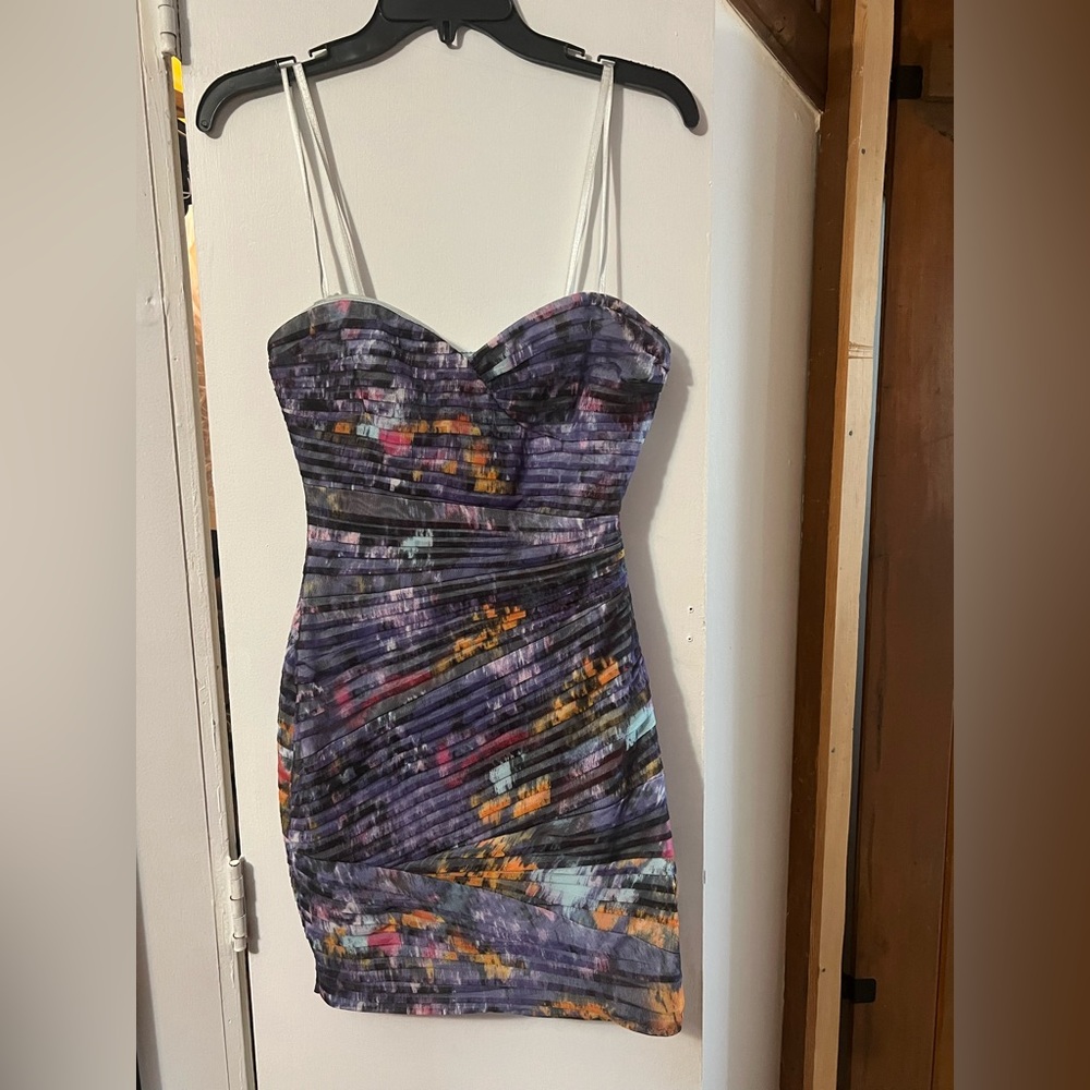 BCBGMaxAzria Purple Blue Ruched Bodycon Dress